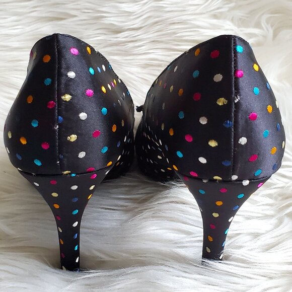 K9 Rocket Dog Black Polka Dot Satin Toe Bow Pumps SZ 8 - Picture 4 of 12
